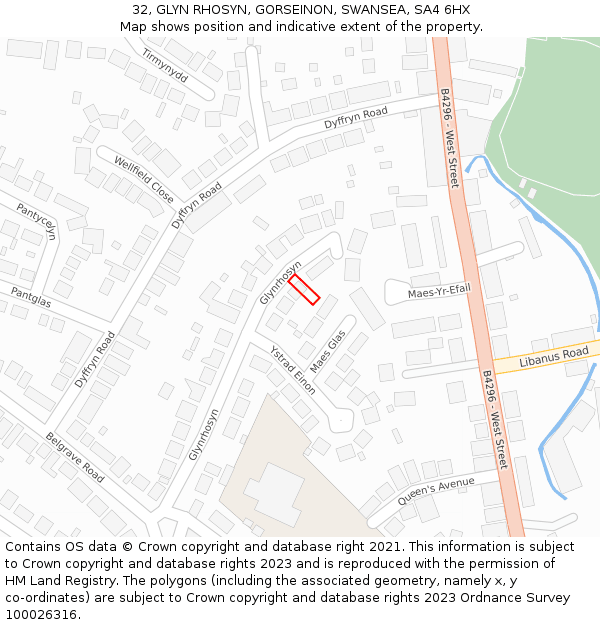 32, GLYN RHOSYN, GORSEINON, SWANSEA, SA4 6HX: Location map and indicative extent of plot