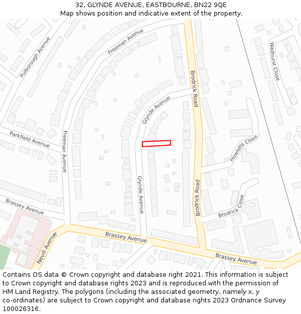 32, GLYNDE AVENUE, EASTBOURNE, BN22 9QE: Location map and indicative extent of plot