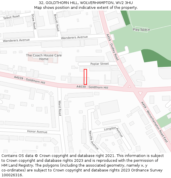 32, GOLDTHORN HILL, WOLVERHAMPTON, WV2 3HU: Location map and indicative extent of plot