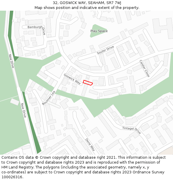 32, GOSWICK WAY, SEAHAM, SR7 7WJ: Location map and indicative extent of plot