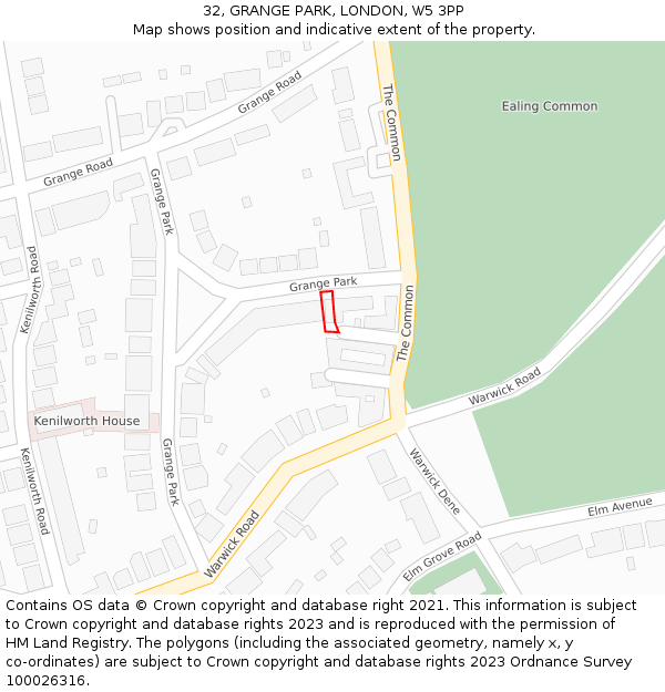 32, GRANGE PARK, LONDON, W5 3PP: Location map and indicative extent of plot