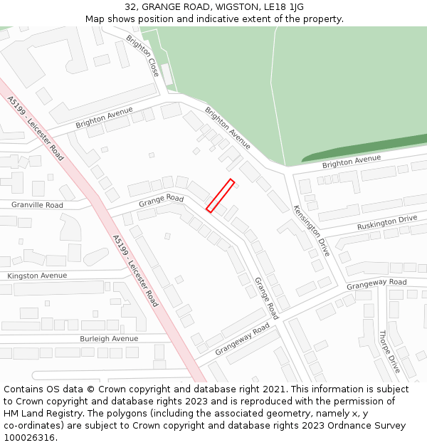 32, GRANGE ROAD, WIGSTON, LE18 1JG: Location map and indicative extent of plot