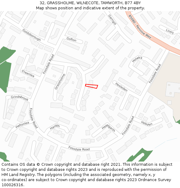 32, GRASSHOLME, WILNECOTE, TAMWORTH, B77 4BY: Location map and indicative extent of plot