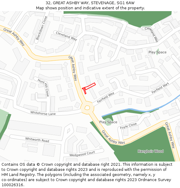 32, GREAT ASHBY WAY, STEVENAGE, SG1 6AW: Location map and indicative extent of plot