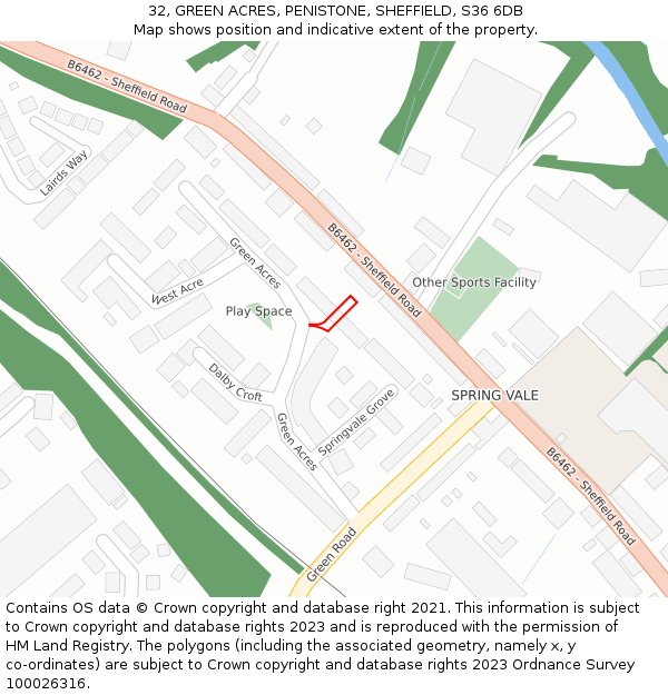 32, GREEN ACRES, PENISTONE, SHEFFIELD, S36 6DB: Location map and indicative extent of plot