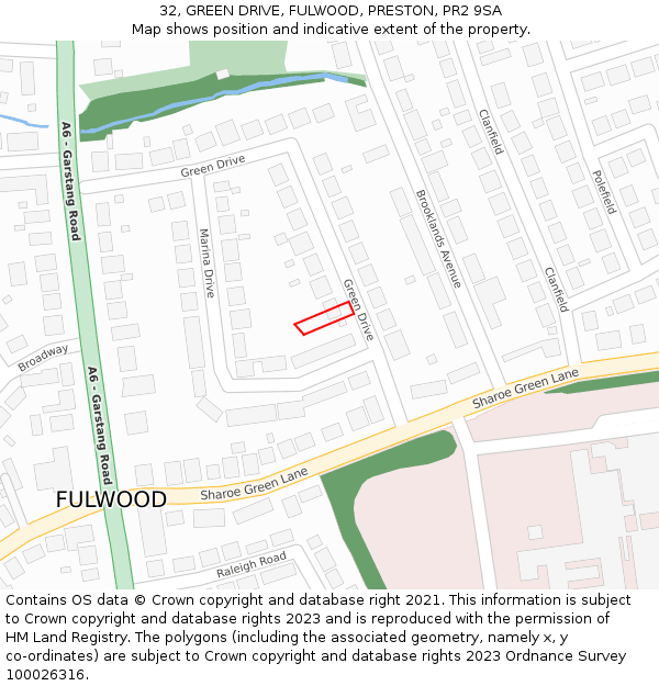 32, GREEN DRIVE, FULWOOD, PRESTON, PR2 9SA: Location map and indicative extent of plot