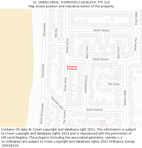 32, GREEN DRIVE, THORNTON-CLEVELEYS, FY5 1LQ: Location map and indicative extent of plot