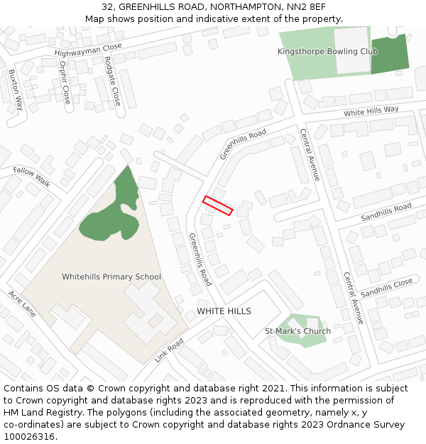 32, GREENHILLS ROAD, NORTHAMPTON, NN2 8EF: Location map and indicative extent of plot