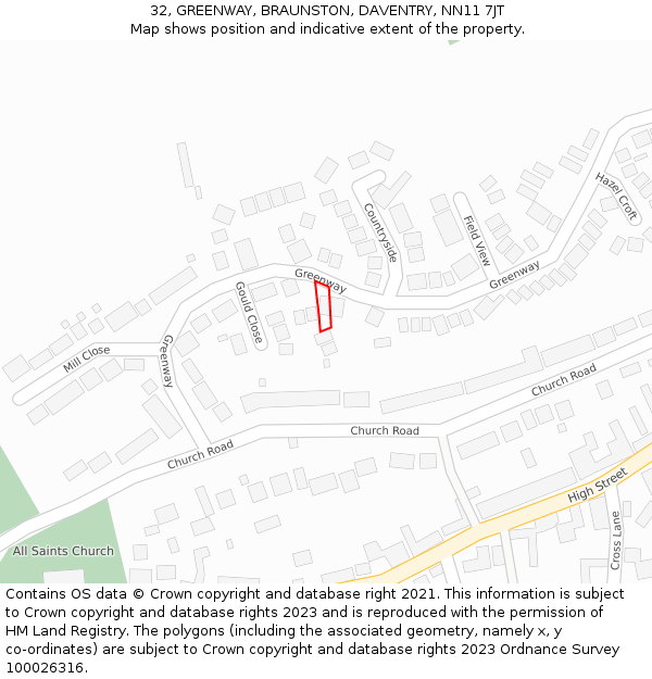 32, GREENWAY, BRAUNSTON, DAVENTRY, NN11 7JT: Location map and indicative extent of plot