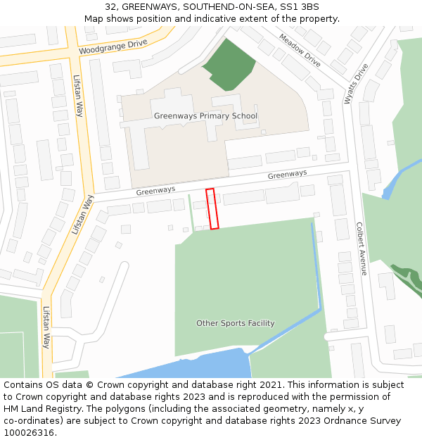 32, GREENWAYS, SOUTHEND-ON-SEA, SS1 3BS: Location map and indicative extent of plot