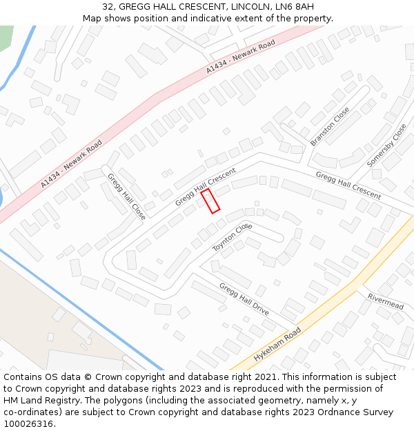 32, GREGG HALL CRESCENT, LINCOLN, LN6 8AH: Location map and indicative extent of plot