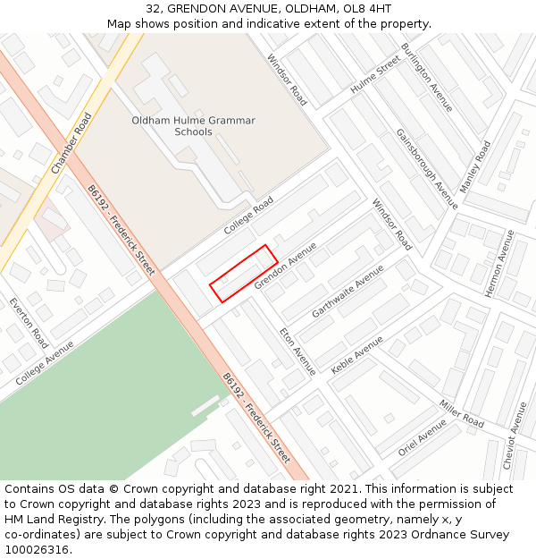 32, GRENDON AVENUE, OLDHAM, OL8 4HT: Location map and indicative extent of plot