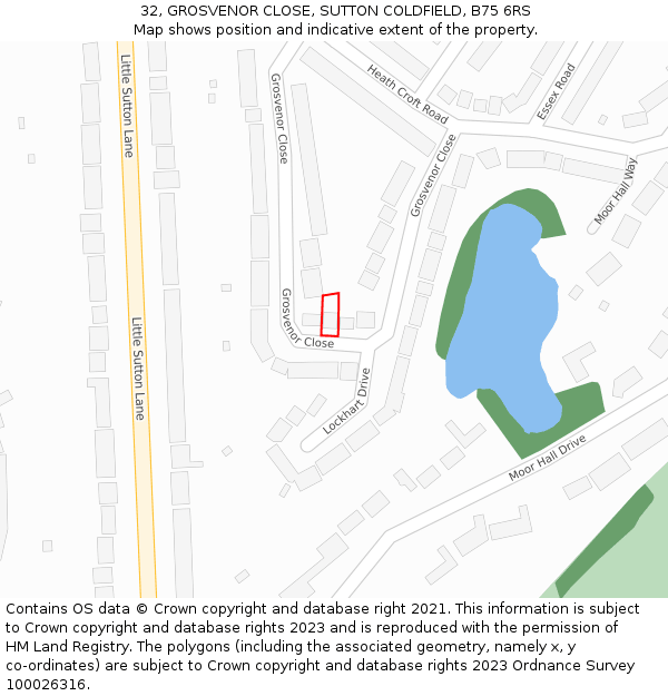 32, GROSVENOR CLOSE, SUTTON COLDFIELD, B75 6RS: Location map and indicative extent of plot