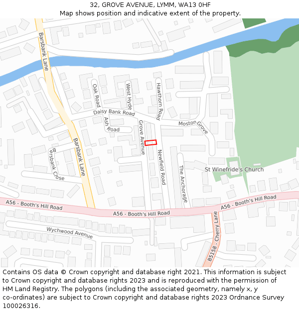 32, GROVE AVENUE, LYMM, WA13 0HF: Location map and indicative extent of plot