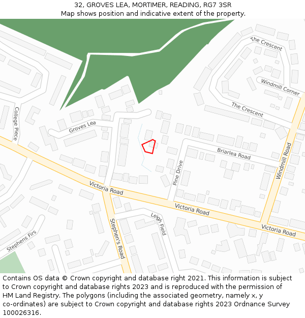 32, GROVES LEA, MORTIMER, READING, RG7 3SR: Location map and indicative extent of plot