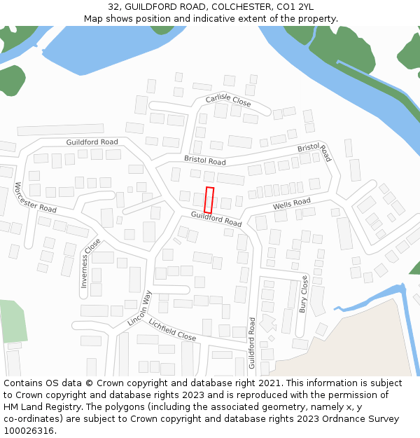 32, GUILDFORD ROAD, COLCHESTER, CO1 2YL: Location map and indicative extent of plot