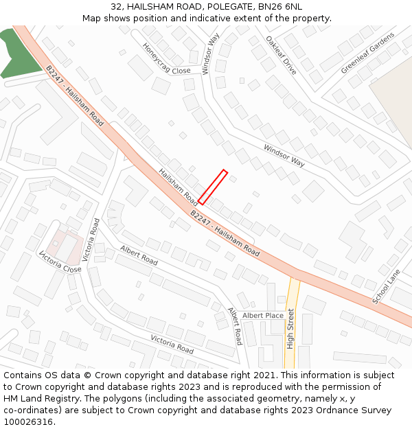 32, HAILSHAM ROAD, POLEGATE, BN26 6NL: Location map and indicative extent of plot