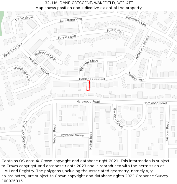 32, HALDANE CRESCENT, WAKEFIELD, WF1 4TE: Location map and indicative extent of plot