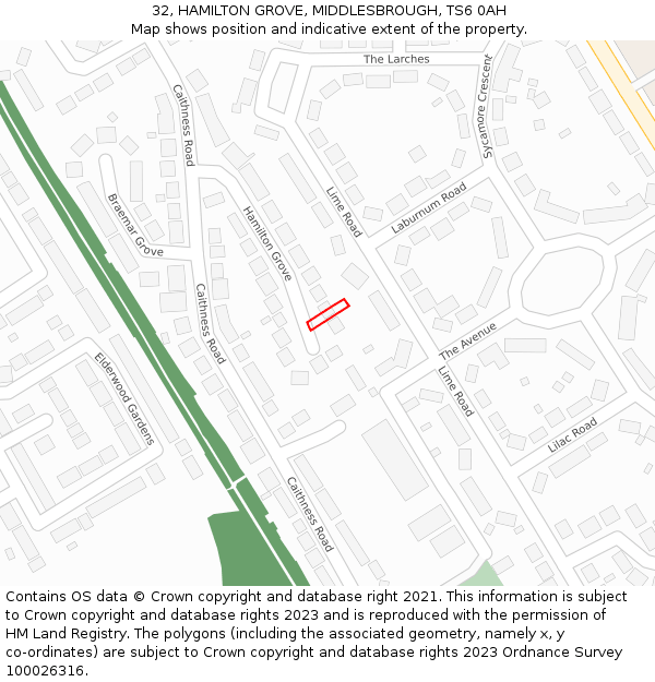 32, HAMILTON GROVE, MIDDLESBROUGH, TS6 0AH: Location map and indicative extent of plot