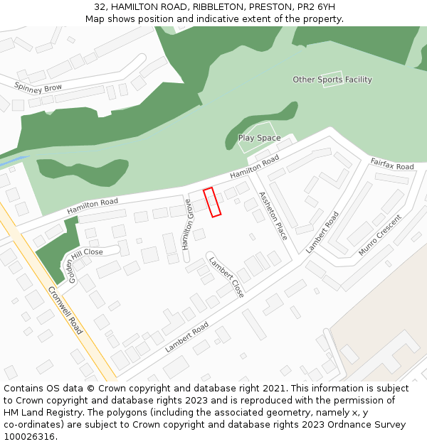 32, HAMILTON ROAD, RIBBLETON, PRESTON, PR2 6YH: Location map and indicative extent of plot