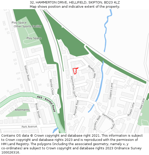 32, HAMMERTON DRIVE, HELLIFIELD, SKIPTON, BD23 4LZ: Location map and indicative extent of plot