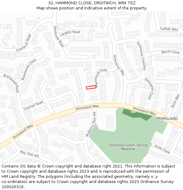 32, HAMMOND CLOSE, DROITWICH, WR9 7SZ: Location map and indicative extent of plot