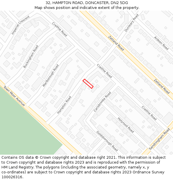 32, HAMPTON ROAD, DONCASTER, DN2 5DG: Location map and indicative extent of plot