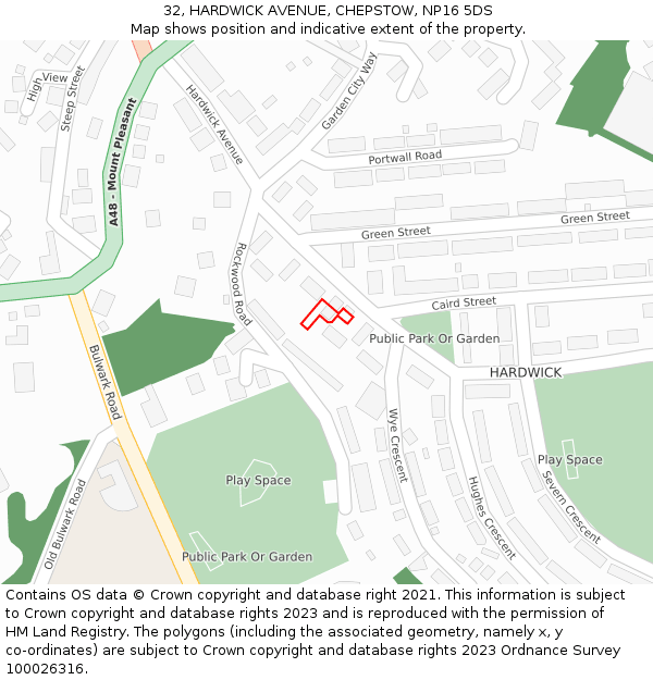 32, HARDWICK AVENUE, CHEPSTOW, NP16 5DS: Location map and indicative extent of plot