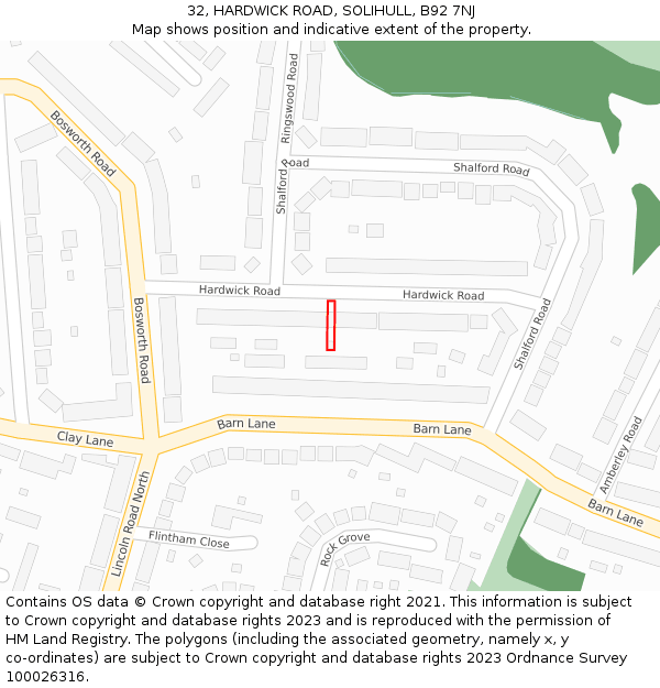 32, HARDWICK ROAD, SOLIHULL, B92 7NJ: Location map and indicative extent of plot