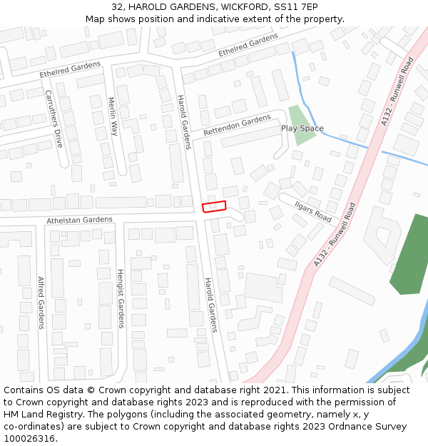 32, HAROLD GARDENS, WICKFORD, SS11 7EP: Location map and indicative extent of plot