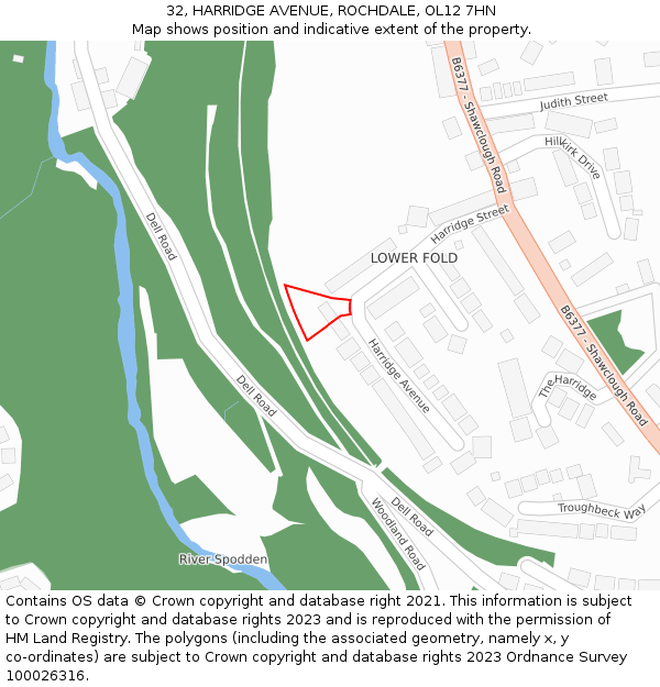 32, HARRIDGE AVENUE, ROCHDALE, OL12 7HN: Location map and indicative extent of plot