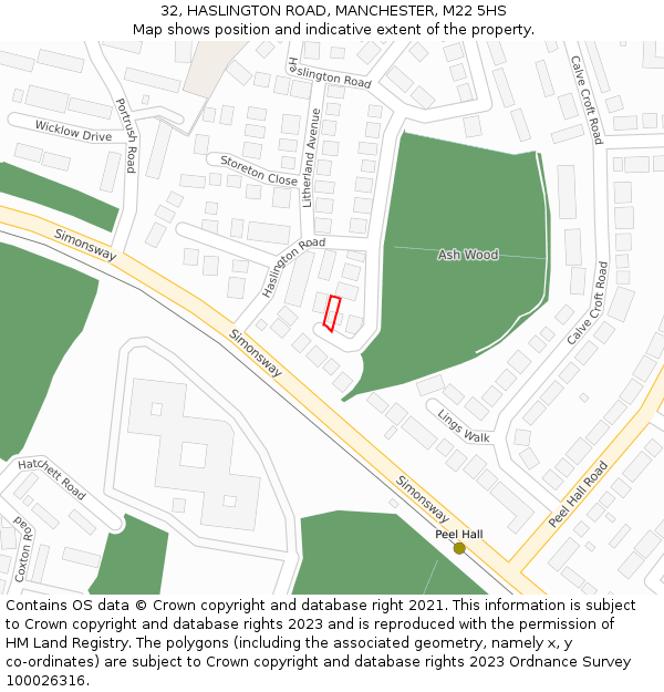 32, HASLINGTON ROAD, MANCHESTER, M22 5HS: Location map and indicative extent of plot