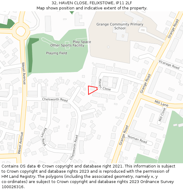 32, HAVEN CLOSE, FELIXSTOWE, IP11 2LF: Location map and indicative extent of plot