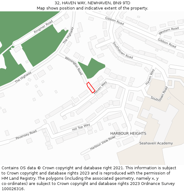 32, HAVEN WAY, NEWHAVEN, BN9 9TD: Location map and indicative extent of plot