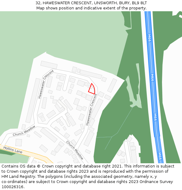 32, HAWESWATER CRESCENT, UNSWORTH, BURY, BL9 8LT: Location map and indicative extent of plot