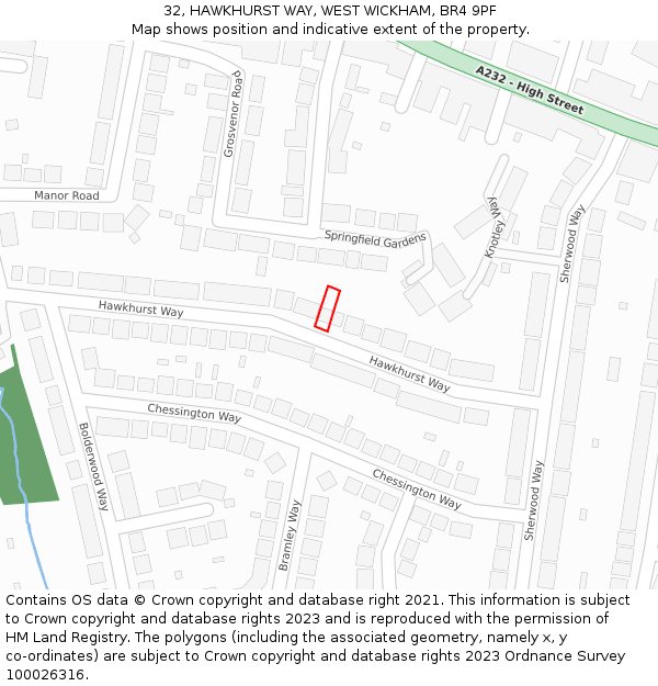 32, HAWKHURST WAY, WEST WICKHAM, BR4 9PF: Location map and indicative extent of plot