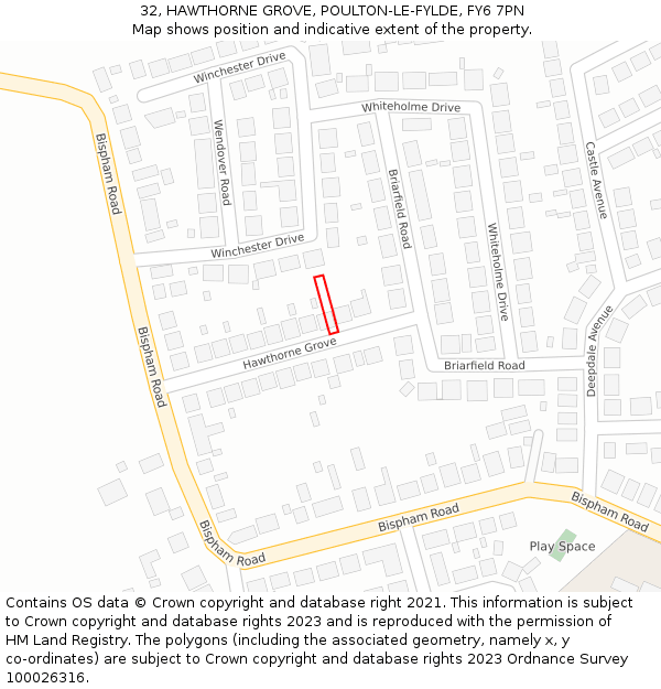 32, HAWTHORNE GROVE, POULTON-LE-FYLDE, FY6 7PN: Location map and indicative extent of plot