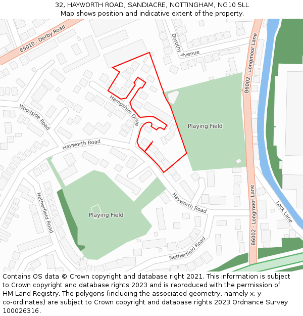 32, HAYWORTH ROAD, SANDIACRE, NOTTINGHAM, NG10 5LL: Location map and indicative extent of plot