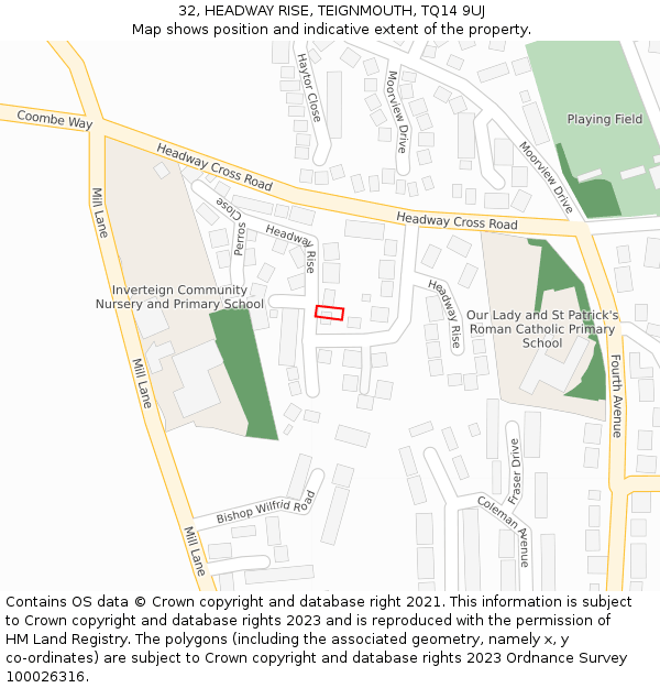 32, HEADWAY RISE, TEIGNMOUTH, TQ14 9UJ: Location map and indicative extent of plot