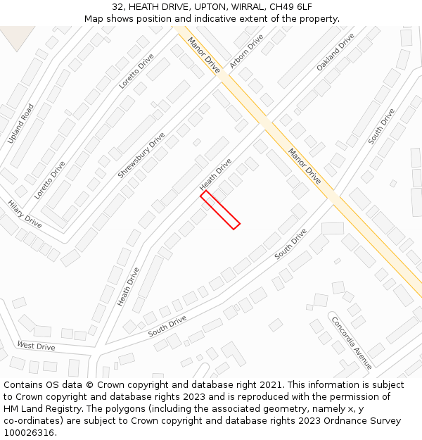 32, HEATH DRIVE, UPTON, WIRRAL, CH49 6LF: Location map and indicative extent of plot