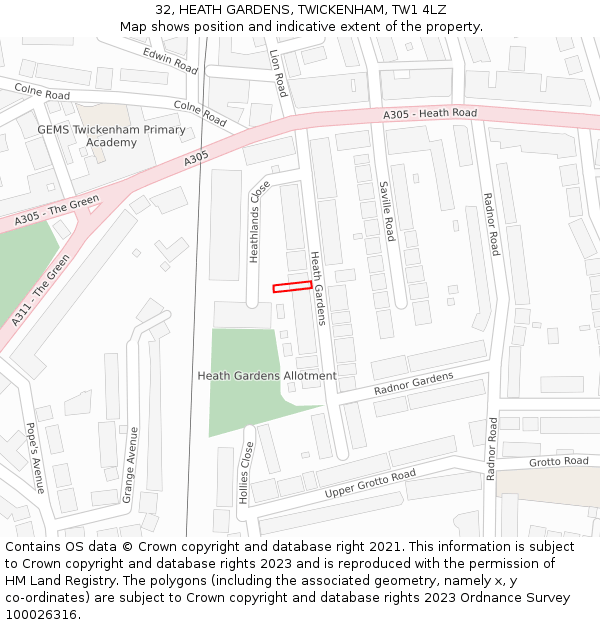 32, HEATH GARDENS, TWICKENHAM, TW1 4LZ: Location map and indicative extent of plot