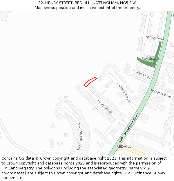 32, HENRY STREET, REDHILL, NOTTINGHAM, NG5 8JW: Location map and indicative extent of plot