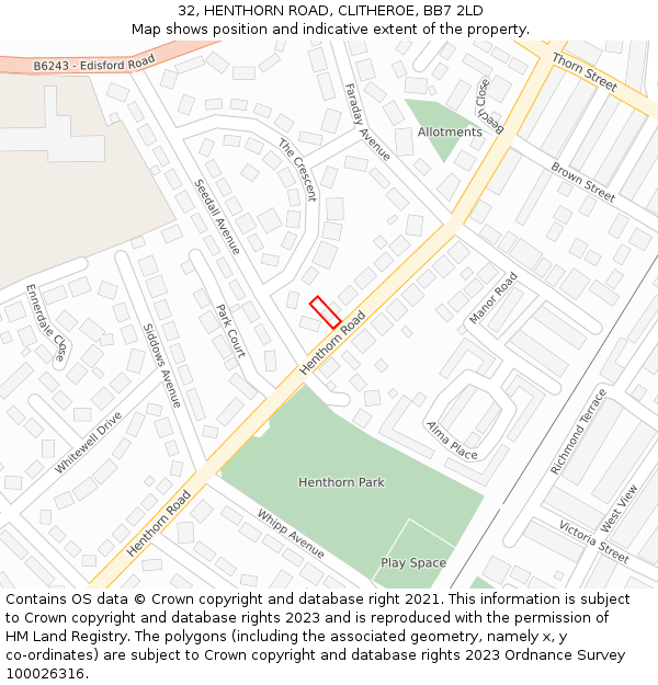 32, HENTHORN ROAD, CLITHEROE, BB7 2LD: Location map and indicative extent of plot