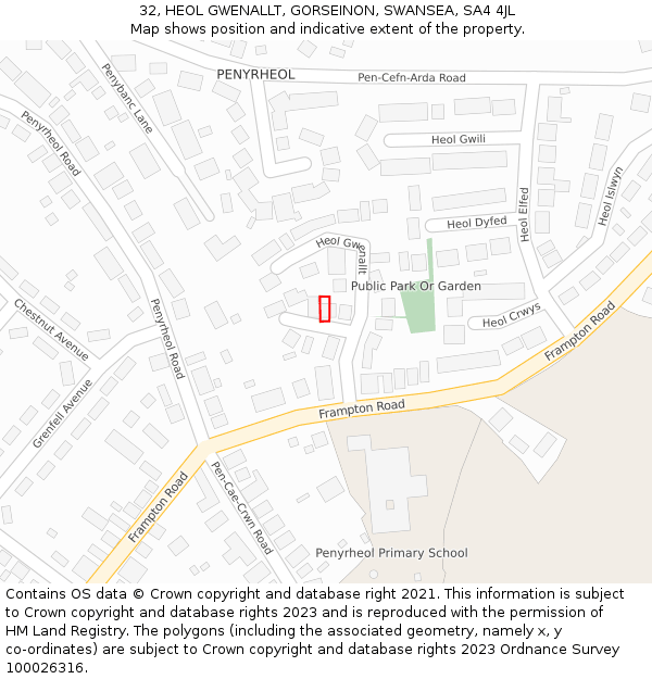 32, HEOL GWENALLT, GORSEINON, SWANSEA, SA4 4JL: Location map and indicative extent of plot