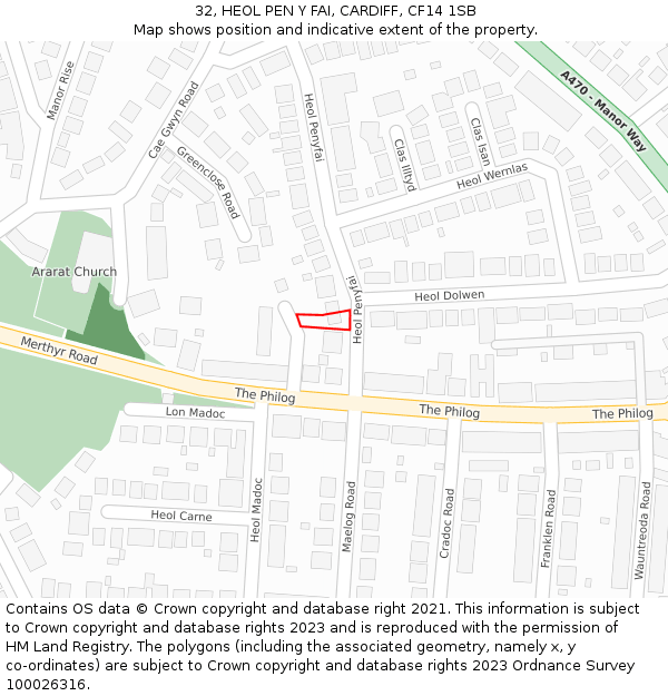 32, HEOL PEN Y FAI, CARDIFF, CF14 1SB: Location map and indicative extent of plot