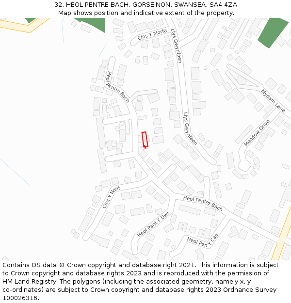 32, HEOL PENTRE BACH, GORSEINON, SWANSEA, SA4 4ZA: Location map and indicative extent of plot