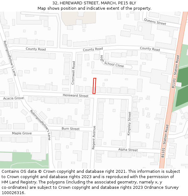 32, HEREWARD STREET, MARCH, PE15 8LY: Location map and indicative extent of plot