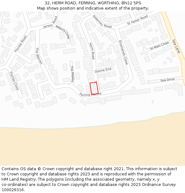 32, HERM ROAD, FERRING, WORTHING, BN12 5PS: Location map and indicative extent of plot