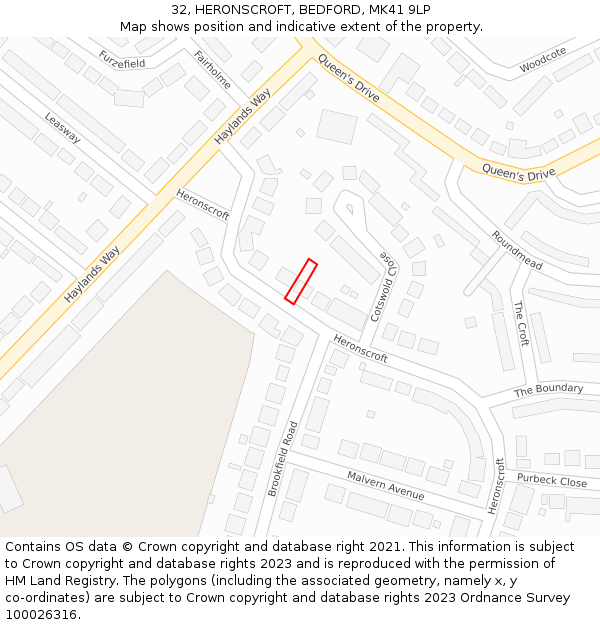 32, HERONSCROFT, BEDFORD, MK41 9LP: Location map and indicative extent of plot