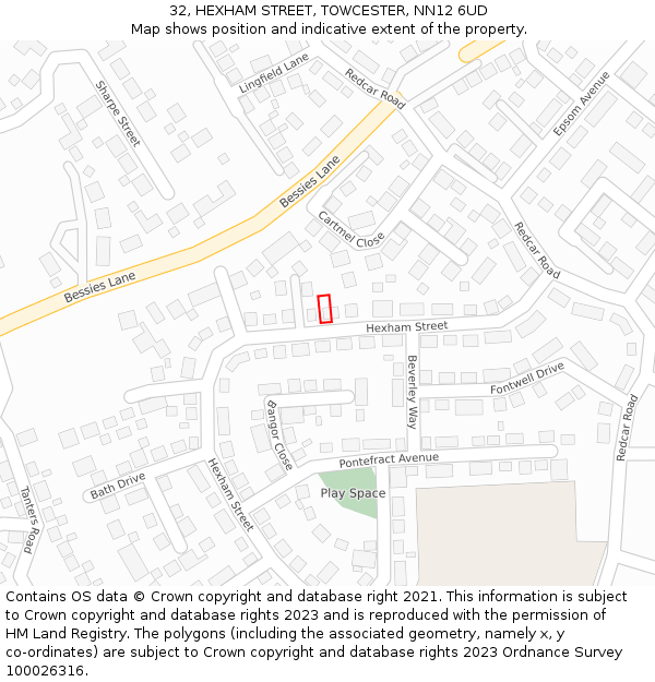 32, HEXHAM STREET, TOWCESTER, NN12 6UD: Location map and indicative extent of plot